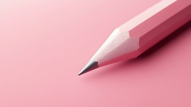 A sharp pink colored pencil on a matching pink background with a pointed tip