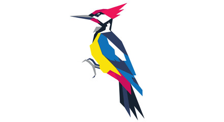 Obraz premium Geometric Woodpecker Art, Polygonal Bird Illustration, Colorful Wildlife Design
