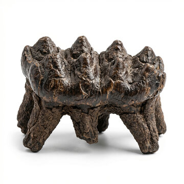 Fossilized mastodon molar tooth with cone shaped cusps isolated PNG