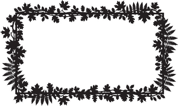 Black floral border frame, rectangular leafy wreath, decorative foliage vector, elegant botanical illustration