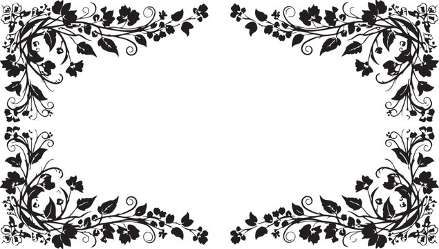Black floral border, ornate frame, vector illustration, decorative elements