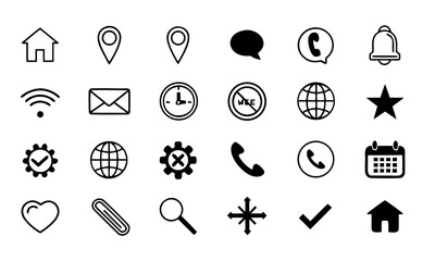 Icons and Symbols Set with Simple Line Graphics for Communication, Navigation, Notifications, and Internet Browsing, on a Light Background for © Songram
