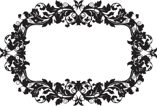 Ornate floral border, elegant black frame, decorative leafy design, vector illustration