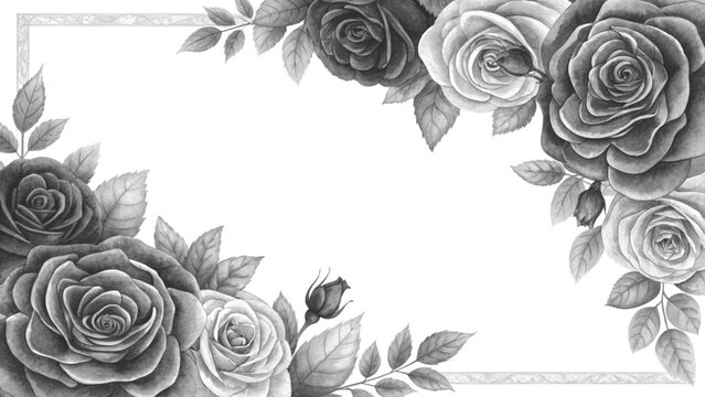 watercolor roses creating a square floral frame background 