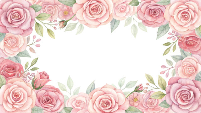 watercolor roses creating a square floral frame background 