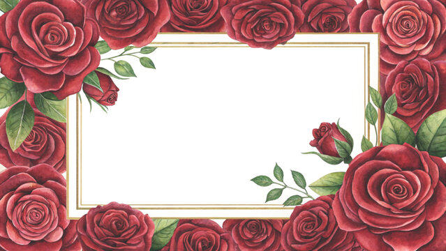watercolor roses creating a square floral frame background 