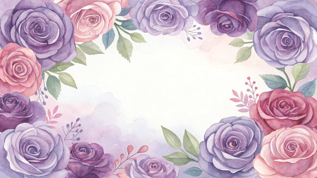 watercolor roses creating a square floral frame background 