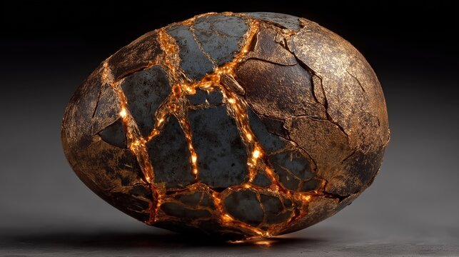 Kintsugi Style Golden Cracked Egg Glowing with Warm Light Easter Resurrection Concept
