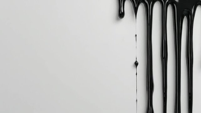 Thick black liquid dripping down a plain surface