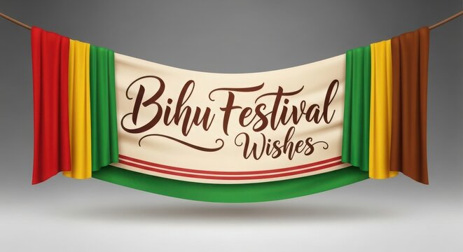 A colorful banner displays Bihu Festival Wishes with traditional assamese patterns high quality