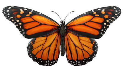 Fototapeta premium Orange monarch butterfly with open wings isolated on transparent background