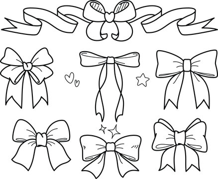 A cute collection of hand-drawn ribbon bows in a minimal black outline style. Perfect for gifts, wedding invitations, holidays, and bullet journal planner stickers.
