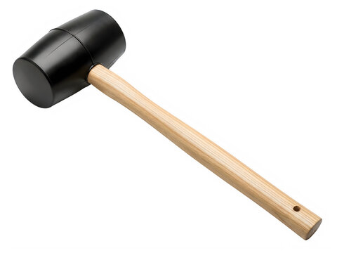 A black rubber mallet with a wooden handle