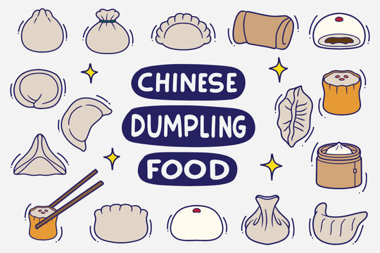 set of dumpling doodle with color good for background, wallpaper, element design, icon, etc