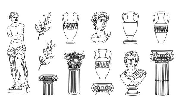 Minimal antique classical vector collection greek roman statues icons