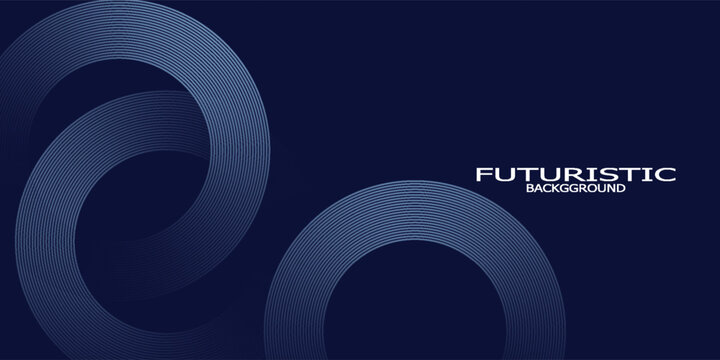 Garis geometri berpendar biru abstrak pada latar belakang biru gelap. Pola garis lingkaran biru mengkilap modern. Futuristik konsep teknologi. Suit untuk penutup, poster,
