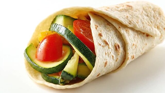 Freshly prepared vegetable wrap with healthy ingredients on a plain background