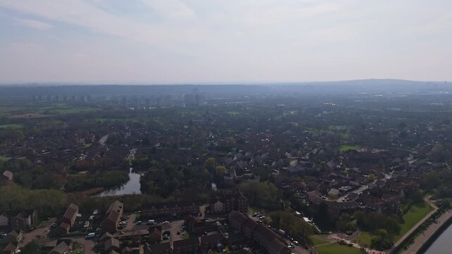 Aerial view of Croydon, London on a sunny day with residential and industrial areas