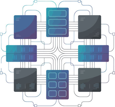 Distributed Computing Network Nodes Connected with Lines Data Flow Scalable System Concept Vector Art