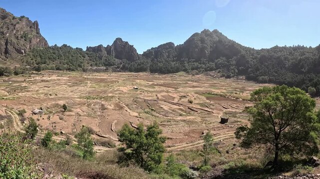 Volcanic crater of Cova de Paul transformed into fertile farmland