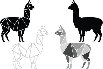 Fototapeta premium Geometric Alpaca Illustration Set Low Poly Llama Silhouette Vector Minimal Animal Design Modern Abstract Black White Editable Graphic Clipart Bundle Collection Premium High Quality Art