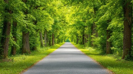 Fototapeta premium Serene Pathway Through Lush Green Forests Inviting Nature Lovers For Tranquil Walks Amidst Vibrant Foliage Under Clear Blue Skies