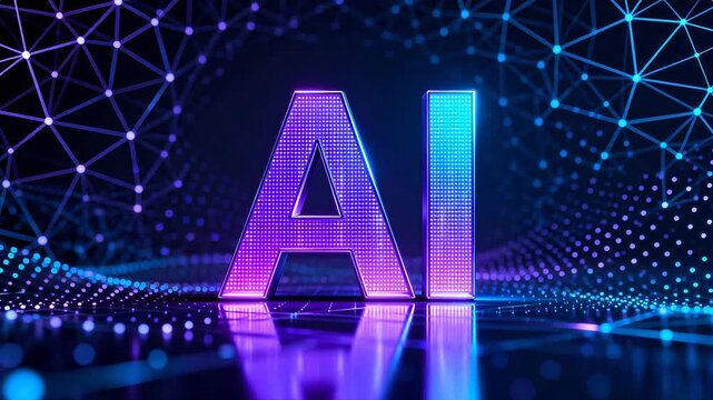 AI letters with glowing network background