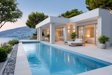 Fototapeta premium Luxury villa with infinity pool and sea view architecture