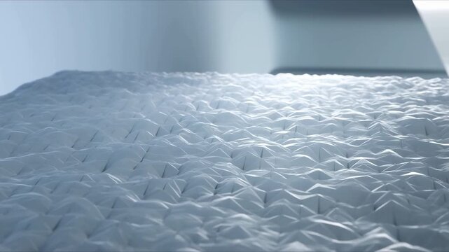 Serene Modern Bedroom Highlighting Quilted Foam Pattern Beneath Gentle Illumination And Subtle Shadows
