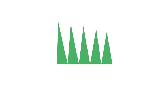 Green triangular shapes arranged in a row on white background animated shape
