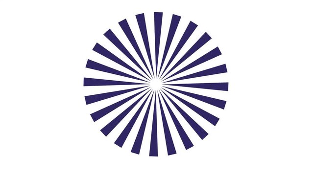 Dark blue sunburst pattern isolated on white background with rays animated shape