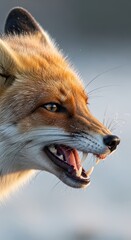 Naklejka premium Red fox snarling with bared teeth in natural light