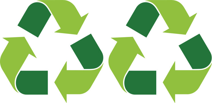 Green recycling symbols with circular arrows representing eco friendly sustainability and environmental protection concept