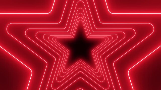 Video animation of many stars in neon red on dark background - abstract background - seamless loop.