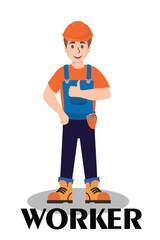 Fototapeta premium Construction Worker Showing Thumbs Up Cartoon Illustration