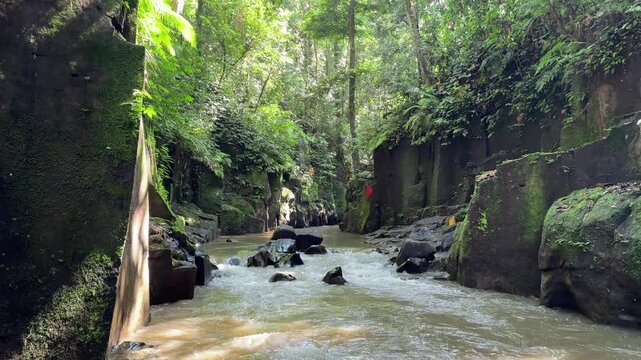 Tropical river in jungle near Kanto Lampo Waterfall Bali Indonesia