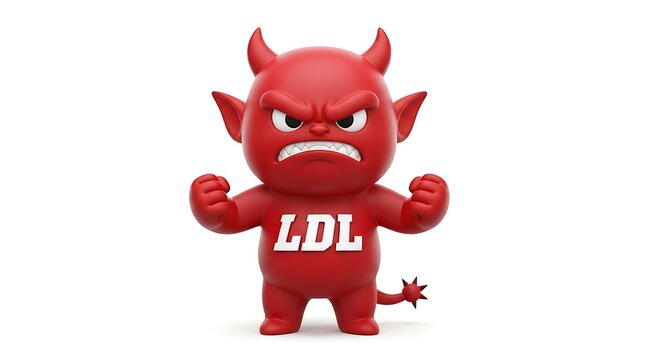 Red cartoon devil figurine with l d l text on chest