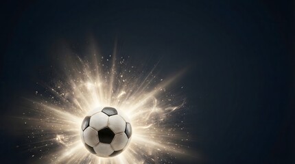 Naklejka premium Soccer ball with radial light burst creating energetic football abstract background.