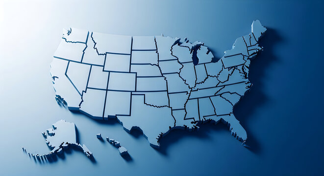 A three dimensional blue rendering of the contiguous united states