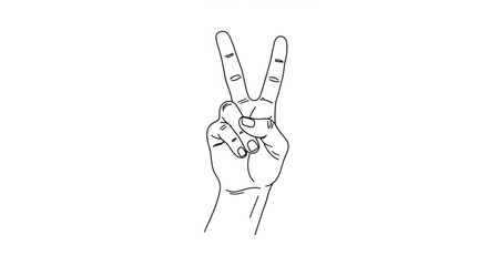 Obraz premium Hand gesture displaying the peace or victory sign in line art.