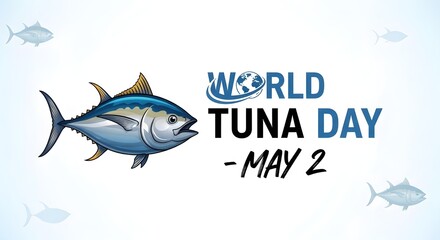 Obraz premium World tuna day celebration poster featuring detailed blue fin tuna fish illustration