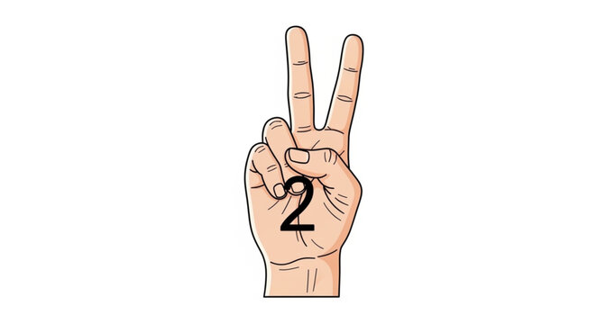 Hand gesture showing the number two with fingers extended.