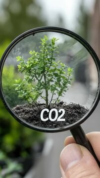 Examining ecological balance, magnifying green nature, CO2 reduction by plants, vital oxygen production, creating a sustainable Mobius Loop for clean environment