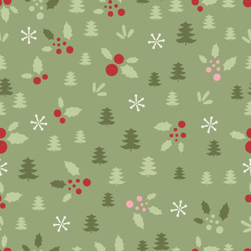 Winter Seamless Pattern with Pine Trees Snowflakes and Stars Holiday Background Design