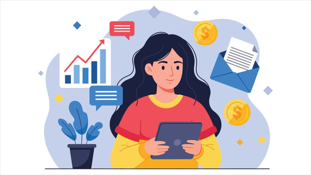  Woman Reviewing AI-Generated Financial Report with Savings Insights.