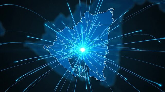 Global network connections emanating from a central point within a country