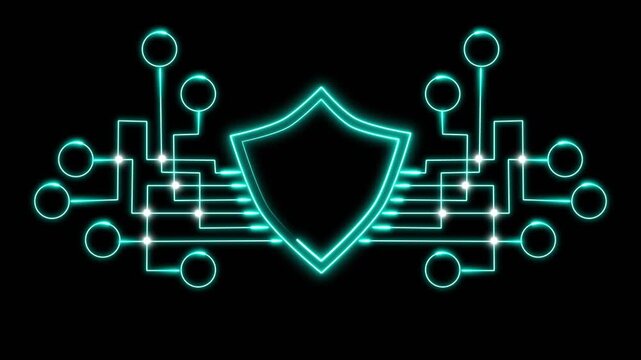 Glowing Cyan Security Shield Circuitry