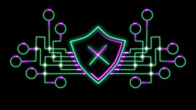 Neon Digital Security Shield with X Symbol