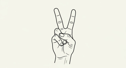 Fototapeta premium Hand gesture showing peace or victory sign in a simple line drawing.