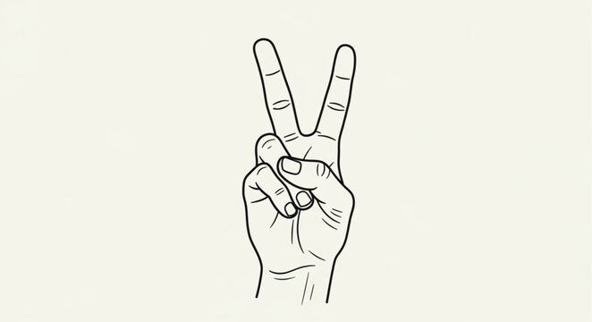 Hand gesture showing peace or victory sign in a simple line drawing.
